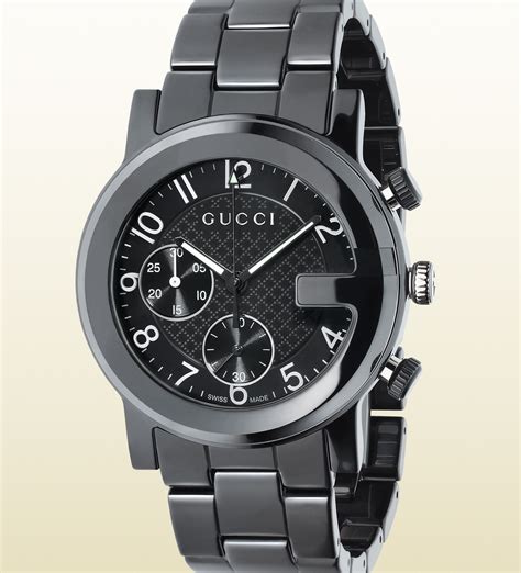 gold gucci watch with black face|gucci g chrono watch.